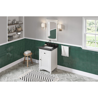 Hardware Resources Jeffrey Alexander Savino 24" White Freestanding Vanity With Black Granite Vanity Top, Backsplash and Rectangle Undermount Sink