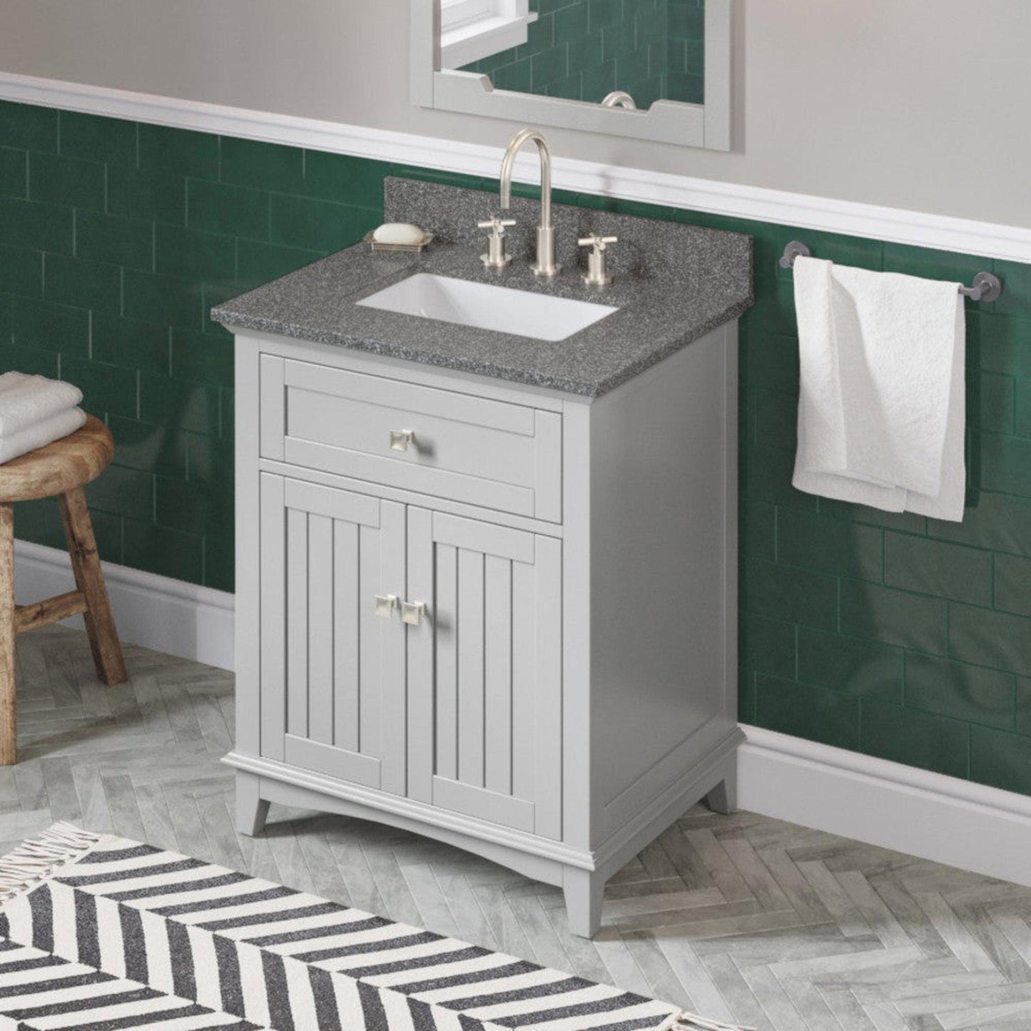 Hardware Resources Jeffrey Alexander Savino 30" Gray Freestanding Vanity With Boulder Cultured Marble Vanity Top, Backsplash and Rectangle Undermount Sink