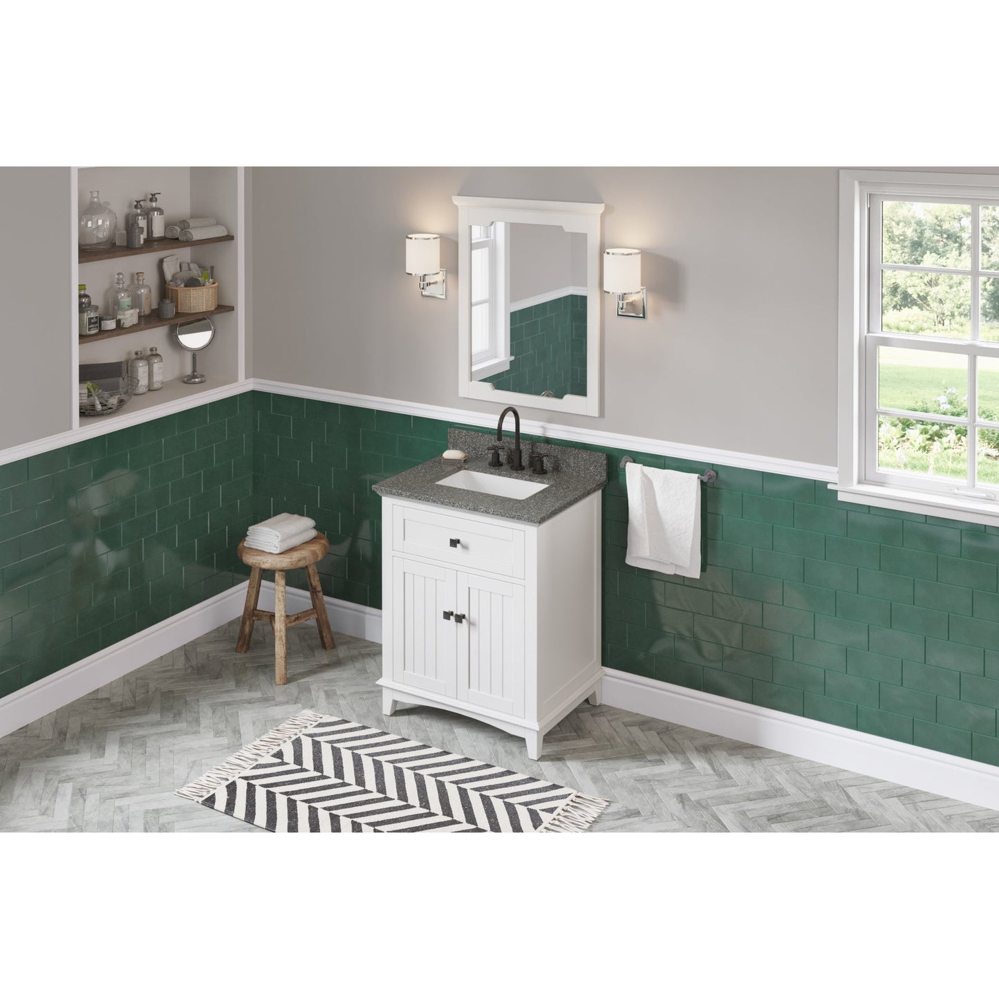 Hardware Resources Jeffrey Alexander Savino 30" White Freestanding Vanity With Boulder Cultured Marble Vanity Top, Backsplash and Rectangle Undermount Sink