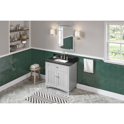 Hardware Resources Jeffrey Alexander Savino 36" Gray Freestanding Vanity With Black Granite Vanity Top, Backsplash and Rectangle Undermount Sink