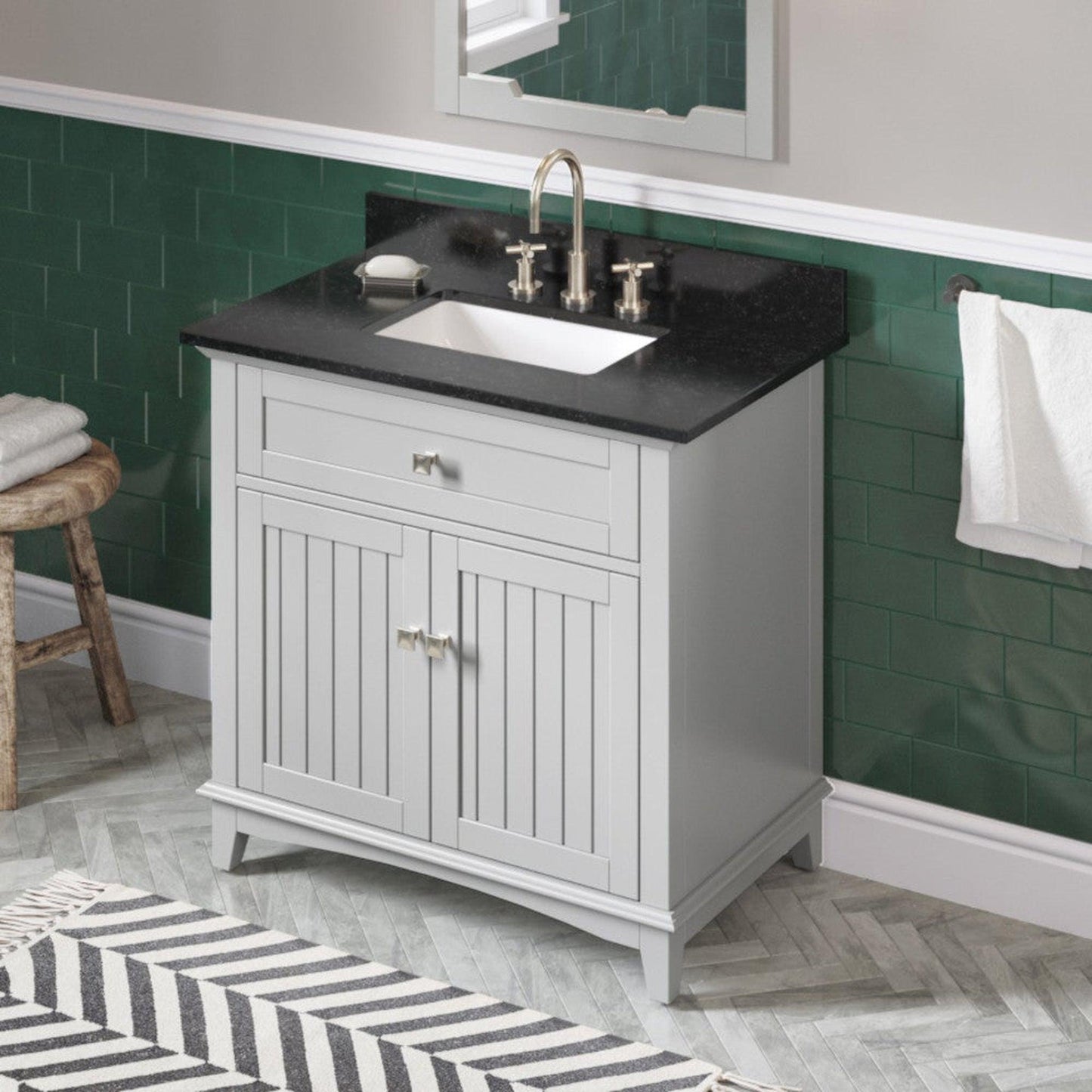 Hardware Resources Jeffrey Alexander Savino 36" Gray Freestanding Vanity With Black Granite Vanity Top, Backsplash and Rectangle Undermount Sink