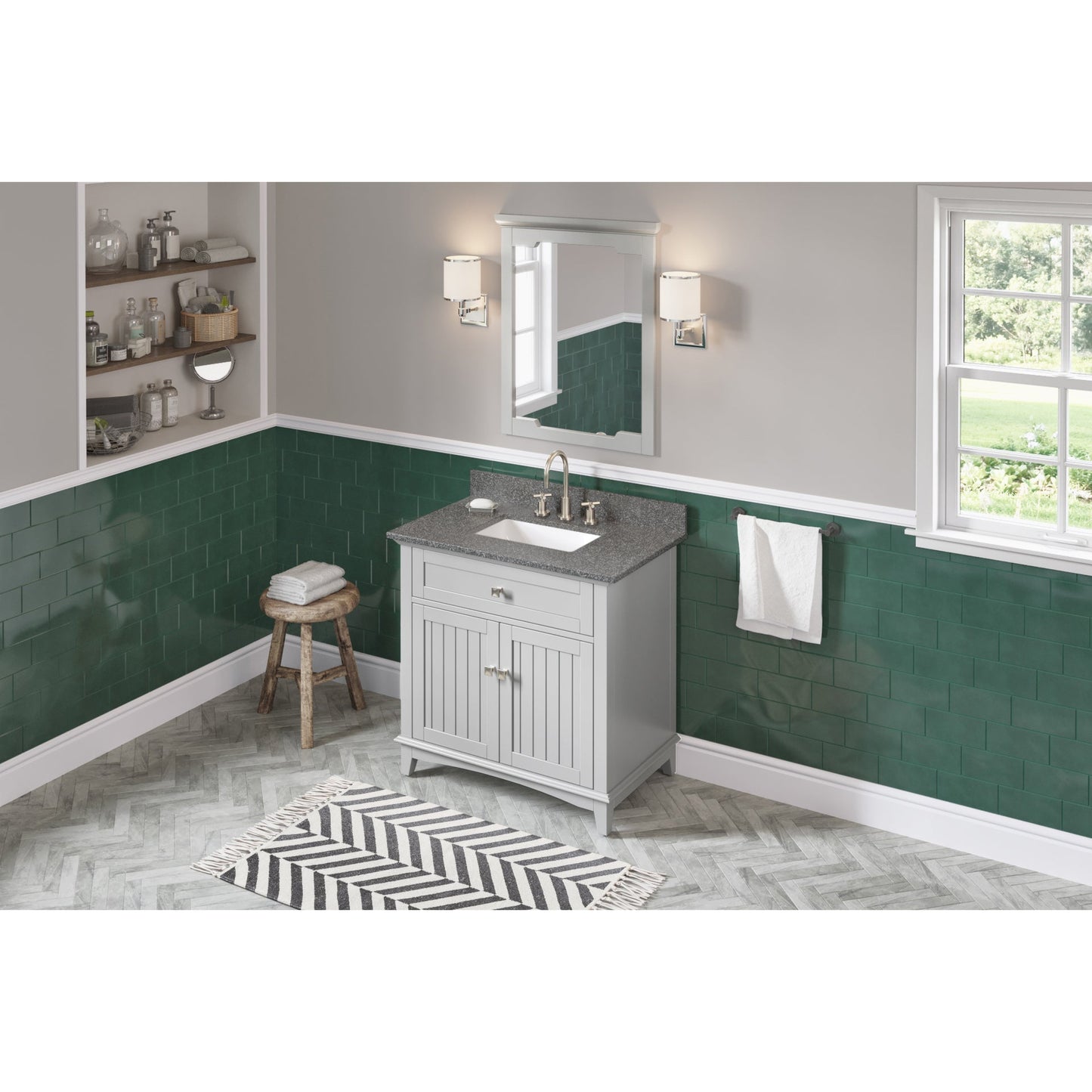 Hardware Resources Jeffrey Alexander Savino 36" Gray Freestanding Vanity With Boulder Cultured Marble Vanity Top, Backsplash and Rectangle Undermount Sink