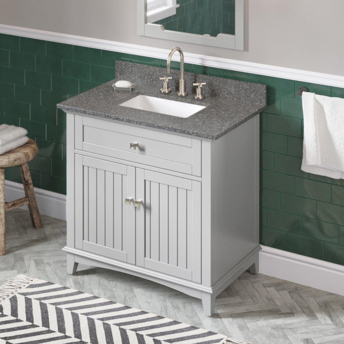 Hardware Resources Jeffrey Alexander Savino 36" Gray Freestanding Vanity With Boulder Cultured Marble Vanity Top, Backsplash and Rectangle Undermount Sink