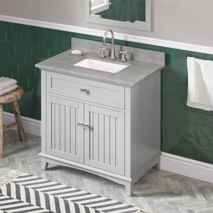 Hardware Resources Jeffrey Alexander Savino 36" Gray Freestanding Vanity With Steel Gray Cultured Marble Vanity Top, Backsplash and Rectangle Undermount Sink