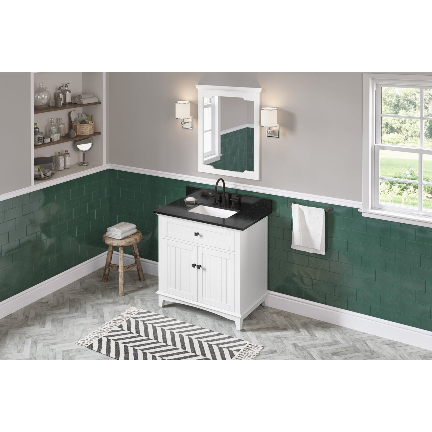 Hardware Resources Jeffrey Alexander Savino 36" White Freestanding Vanity With Black Granite Vanity Top, Backsplash and Rectangle Undermount Sink