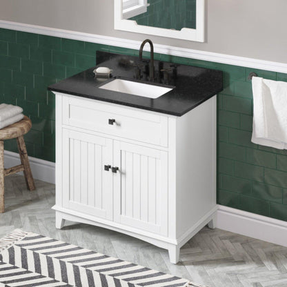 Hardware Resources Jeffrey Alexander Savino 36" White Freestanding Vanity With Black Granite Vanity Top, Backsplash and Rectangle Undermount Sink