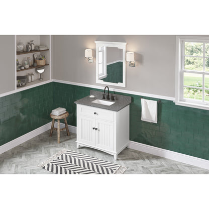 Hardware Resources Jeffrey Alexander Savino 36" White Freestanding Vanity With Boulder Cultured Marble Vanity Top, Backsplash and Rectangle Undermount Sink