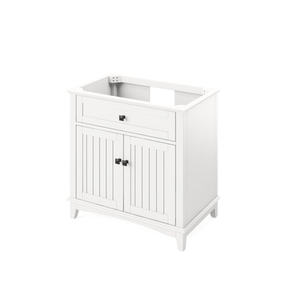 Hardware Resources Jeffrey Alexander Savino 36" White Freestanding Vanity With Boulder Cultured Marble Vanity Top, Backsplash and Rectangle Undermount Sink