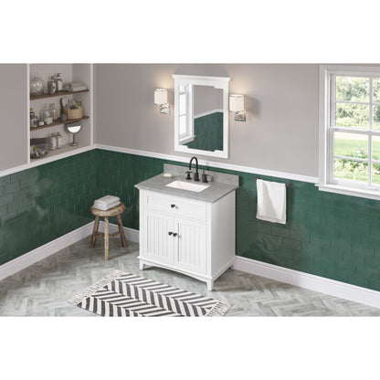 Hardware Resources Jeffrey Alexander Savino 36" White Freestanding Vanity With Steel Gray Cultured Marble Vanity Top, Backsplash and Rectangle Undermount Sink