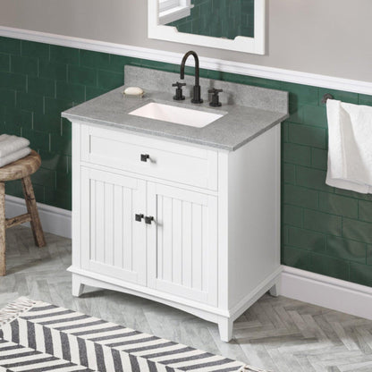 Hardware Resources Jeffrey Alexander Savino 36" White Freestanding Vanity With Steel Gray Cultured Marble Vanity Top, Backsplash and Rectangle Undermount Sink