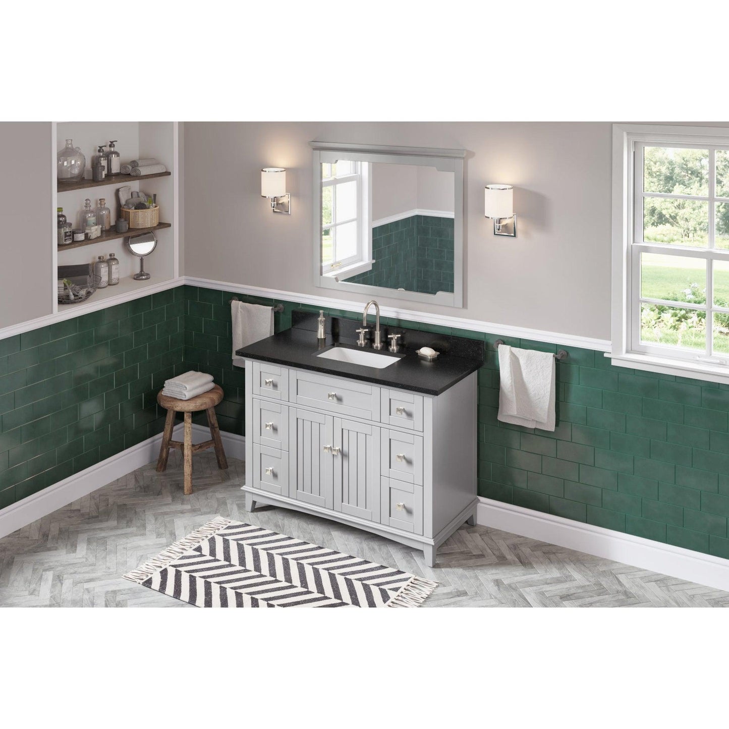 Hardware Resources Jeffrey Alexander Savino 48" Gray Freestanding Vanity With Black Granite Vanity Top, Backsplash and Rectangle Undermount Sink