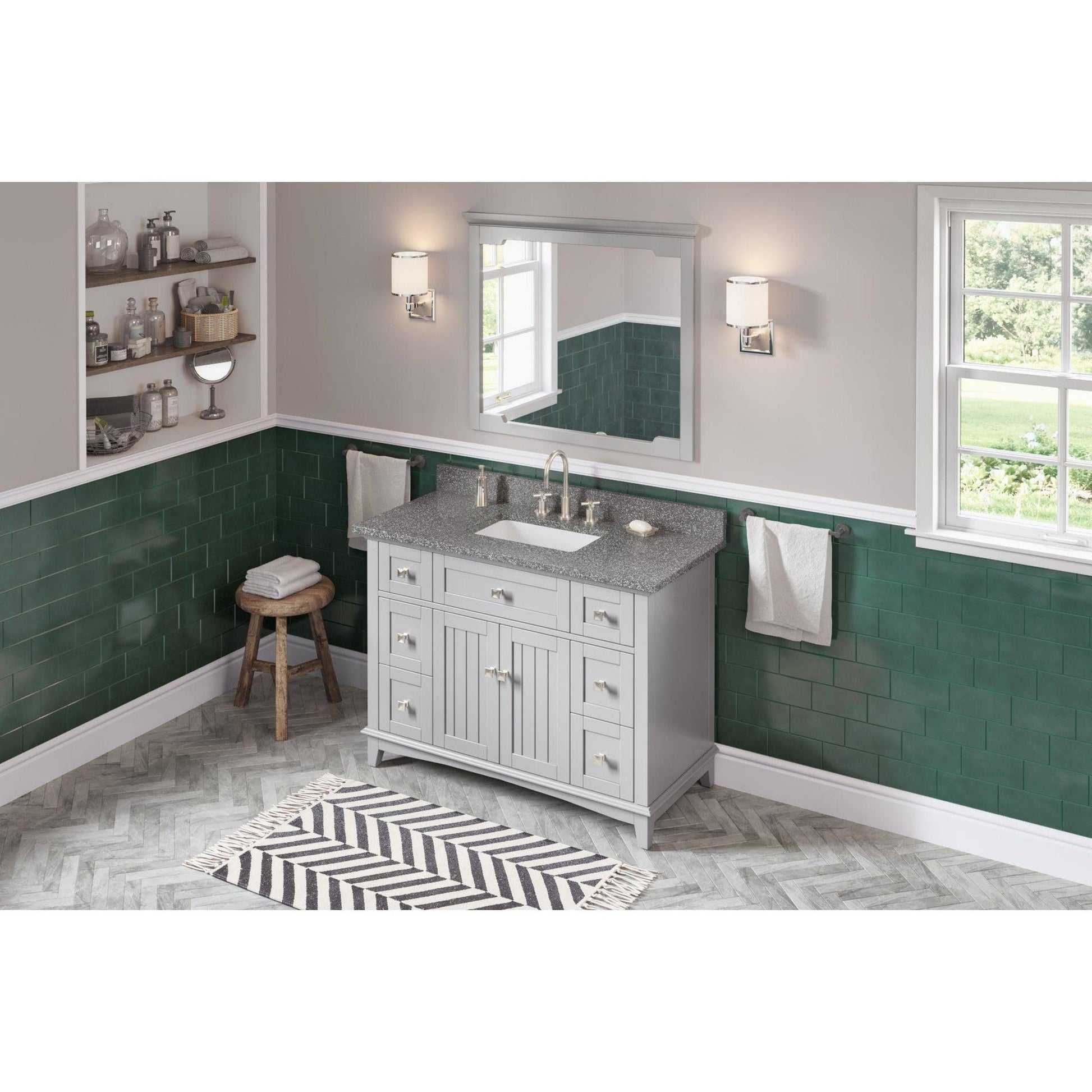 Hardware Resources Jeffrey Alexander Savino 48" Gray Freestanding Vanity With Boulder Cultured Marble Vanity Top, Backsplash and Rectangle Undermount Sink