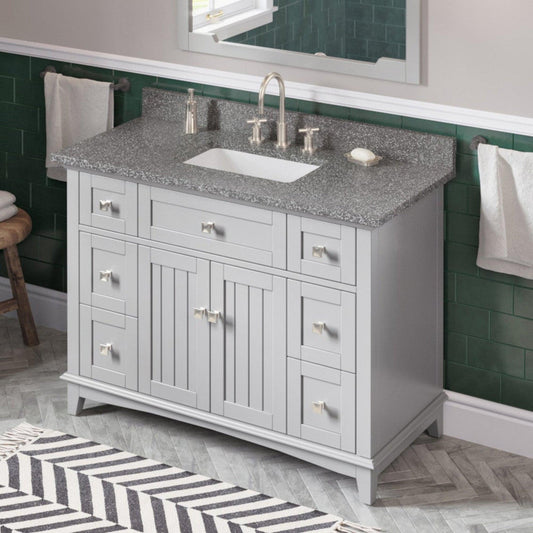 Hardware Resources Jeffrey Alexander Savino 48" Gray Freestanding Vanity With Boulder Cultured Marble Vanity Top, Backsplash and Rectangle Undermount Sink