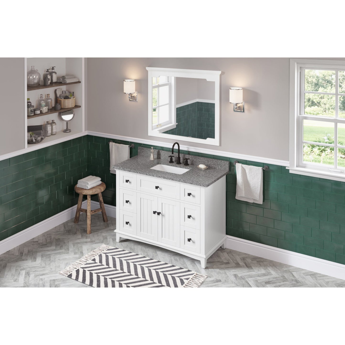 Hardware Resources Jeffrey Alexander Savino 48" White Freestanding Vanity With Boulder Cultured Marble Vanity Top, Backsplash and Rectangle Undermount Sink