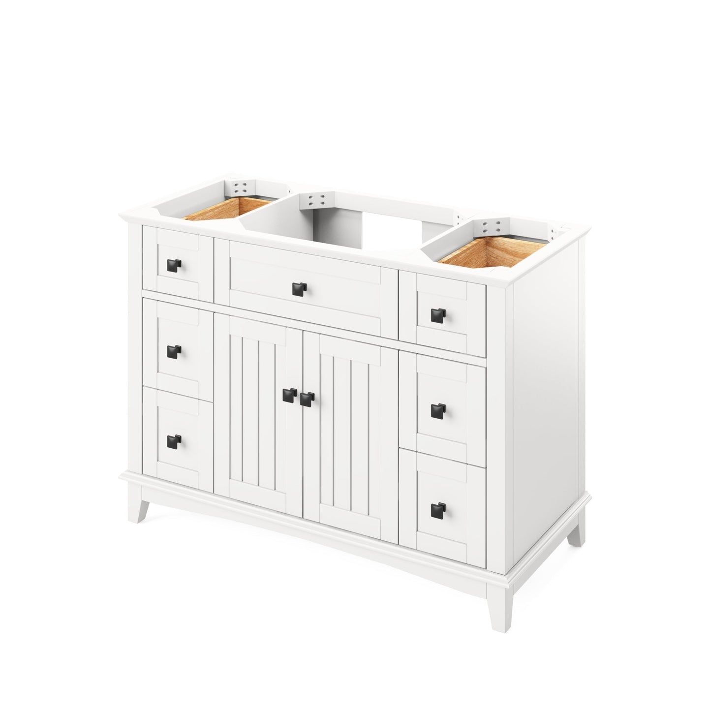 Hardware Resources Jeffrey Alexander Savino 48" White Freestanding Vanity With Boulder Cultured Marble Vanity Top, Backsplash and Rectangle Undermount Sink