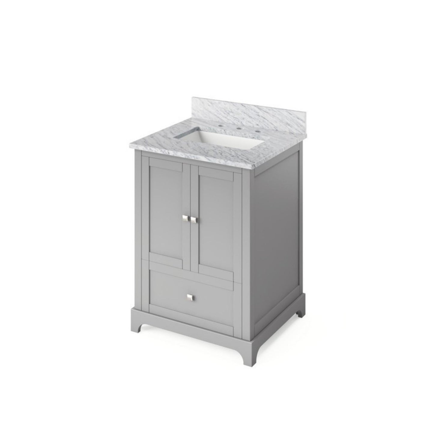 Hardware Resources Jeffrey Alexander Silver Label Addington 24" 2-Door 1-Drawer Gray Freestanding Vanity With White Carrara Marble Vanity Top, Backsplash and Rectangle Undermount Sink