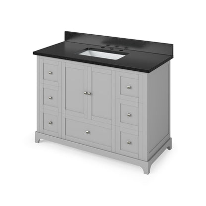 Hardware Resources Jeffrey Alexander Silver Label Addington 48" 2-Door 7-Drawer Gray Freestanding Vanity With Black Granite Vanity Top, Backsplash and Rectangle Undermount Sink