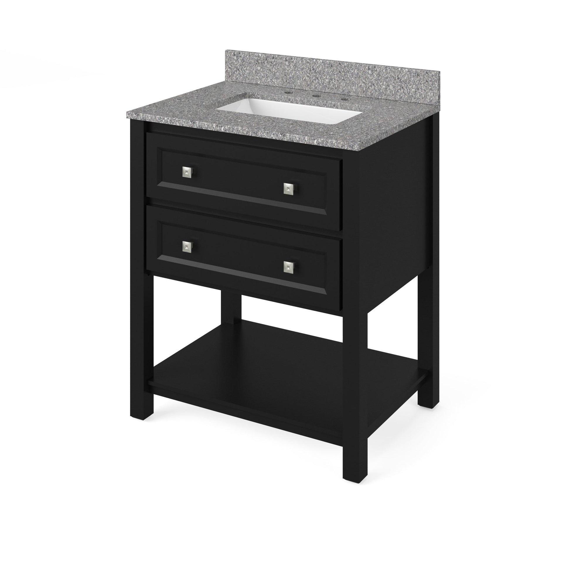 Hardware Resources Jeffrey Alexander Silver Label Adler 30" Black Freestanding Vanity With Boulder Cultured Marble Vanity Top, Backsplash and Rectangle Undermount Sink