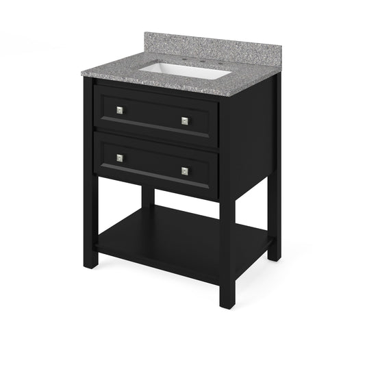 Hardware Resources Jeffrey Alexander Silver Label Adler 30" Black Freestanding Vanity With Boulder Cultured Marble Vanity Top, Backsplash and Rectangle Undermount Sink