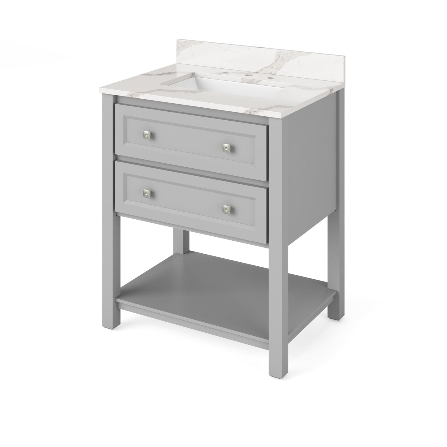 Hardware Resources Jeffrey Alexander Silver Label Adler 30" Gray Freestanding Vanity With Calacatta Vienna Quartz Vanity Top, Backsplash and Rectangle Undermount Sink