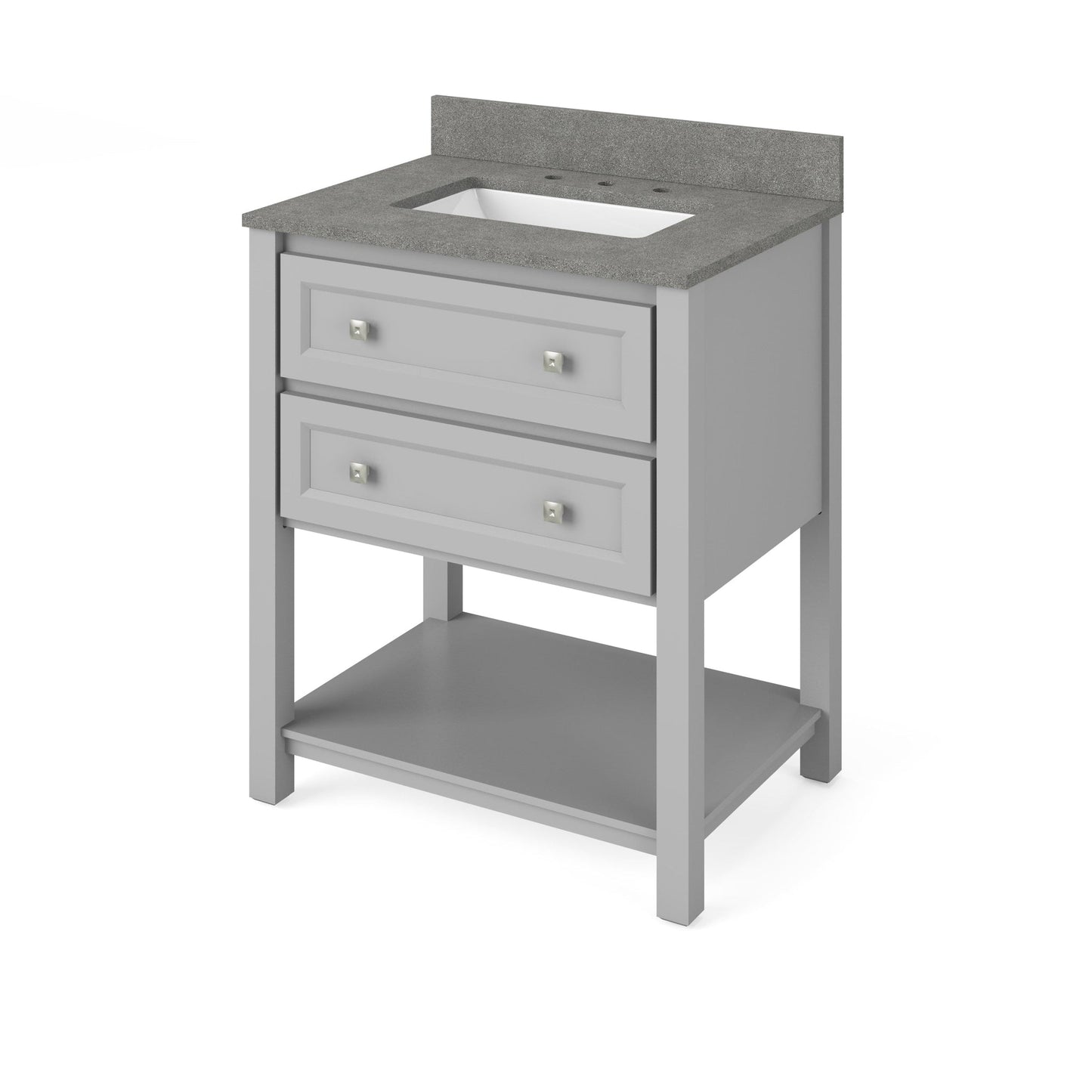 Hardware Resources Jeffrey Alexander Silver Label Adler 30" Gray Freestanding Vanity With Steel Gray Cultured Marble Vanity Top, Backsplash and Rectangle Undermount Sink