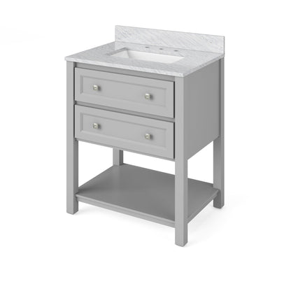 Hardware Resources Jeffrey Alexander Silver Label Adler 30" Gray Freestanding Vanity With White Carrara Marble Vanity Top, Backsplash and Rectangle Undermount Sink