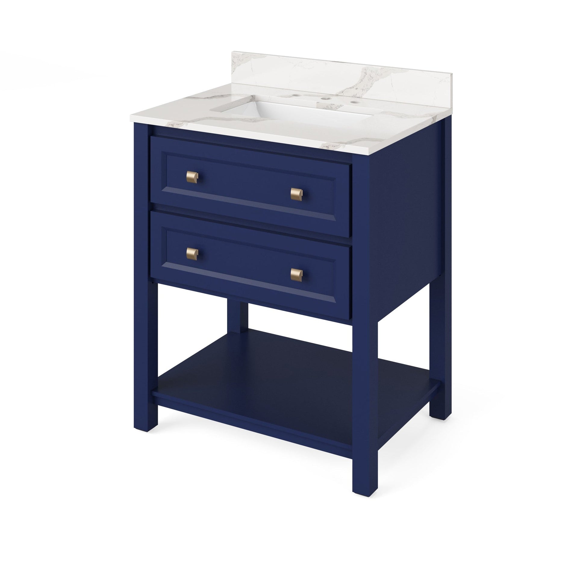 Hardware Resources Jeffrey Alexander Silver Label Adler 30" Hale Blue Freestanding Vanity With Calacatta Vienna Quartz Vanity Top, Backsplash and Rectangle Undermount Sink