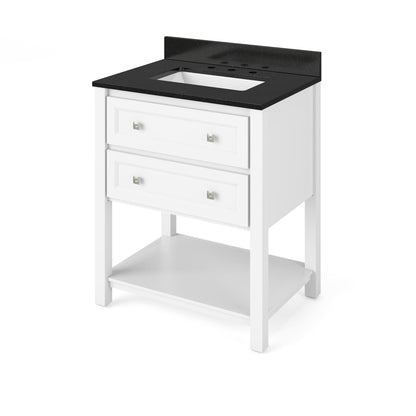 Hardware Resources Jeffrey Alexander Silver Label Adler 30" White Freestanding Vanity With Black Granite Vanity Top, Backsplash and Rectangle Undermount Sink