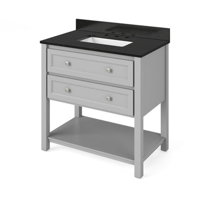 Hardware Resources Jeffrey Alexander Silver Label Adler 36" Gray Freestanding Vanity With Black Granite Vanity Top, Backsplash and Rectangle Undermount Sink