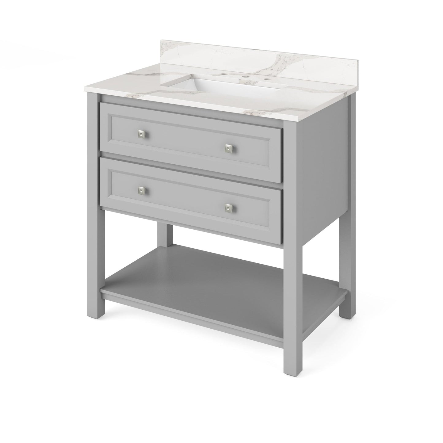 Hardware Resources Jeffrey Alexander Silver Label Adler 36" Gray Freestanding Vanity With Calacatta Vienna Quartz Vanity Top, Backsplash and Rectangle Undermount Sink