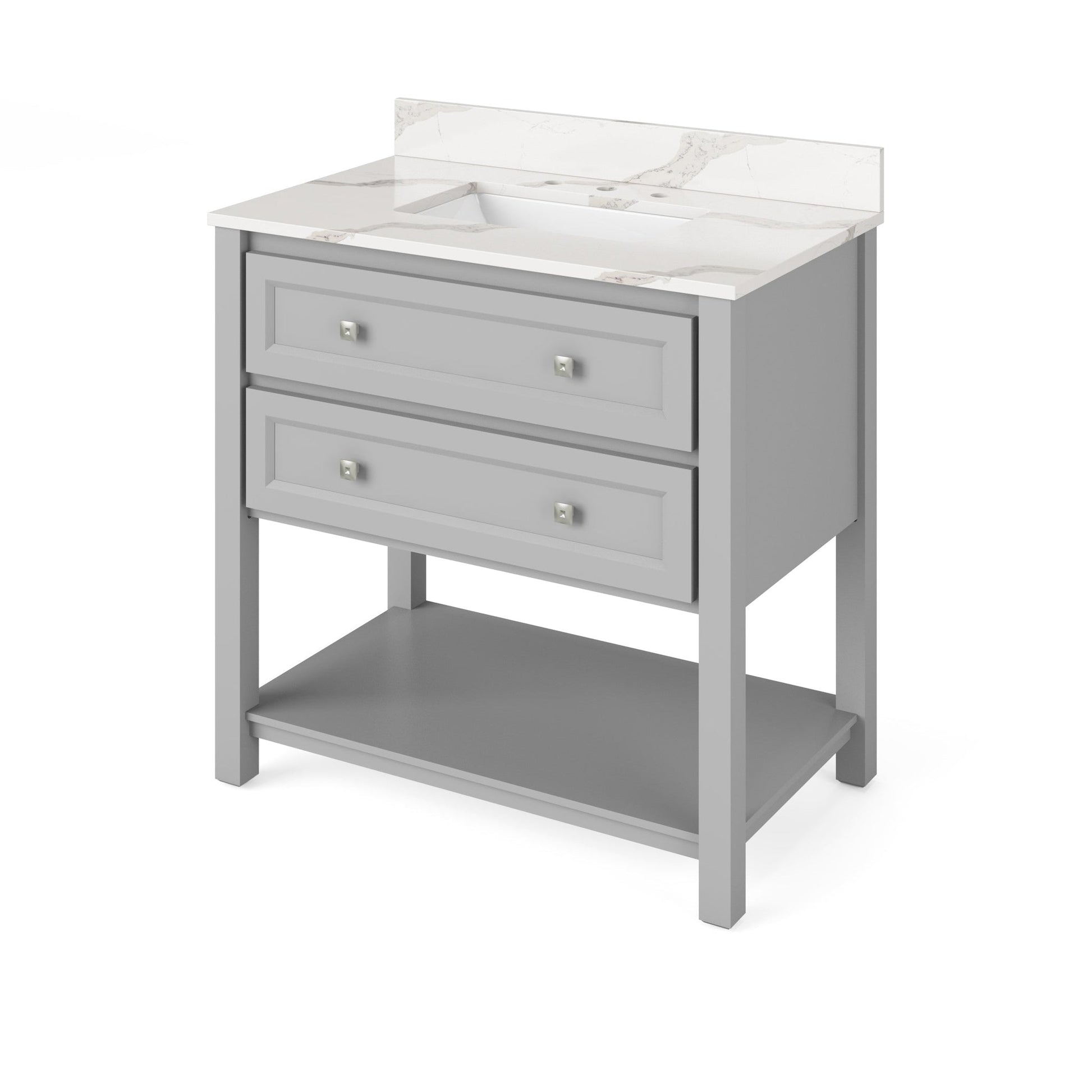 Hardware Resources Jeffrey Alexander Silver Label Adler 36" Gray Freestanding Vanity With Calacatta Vienna Quartz Vanity Top, Backsplash and Rectangle Undermount Sink