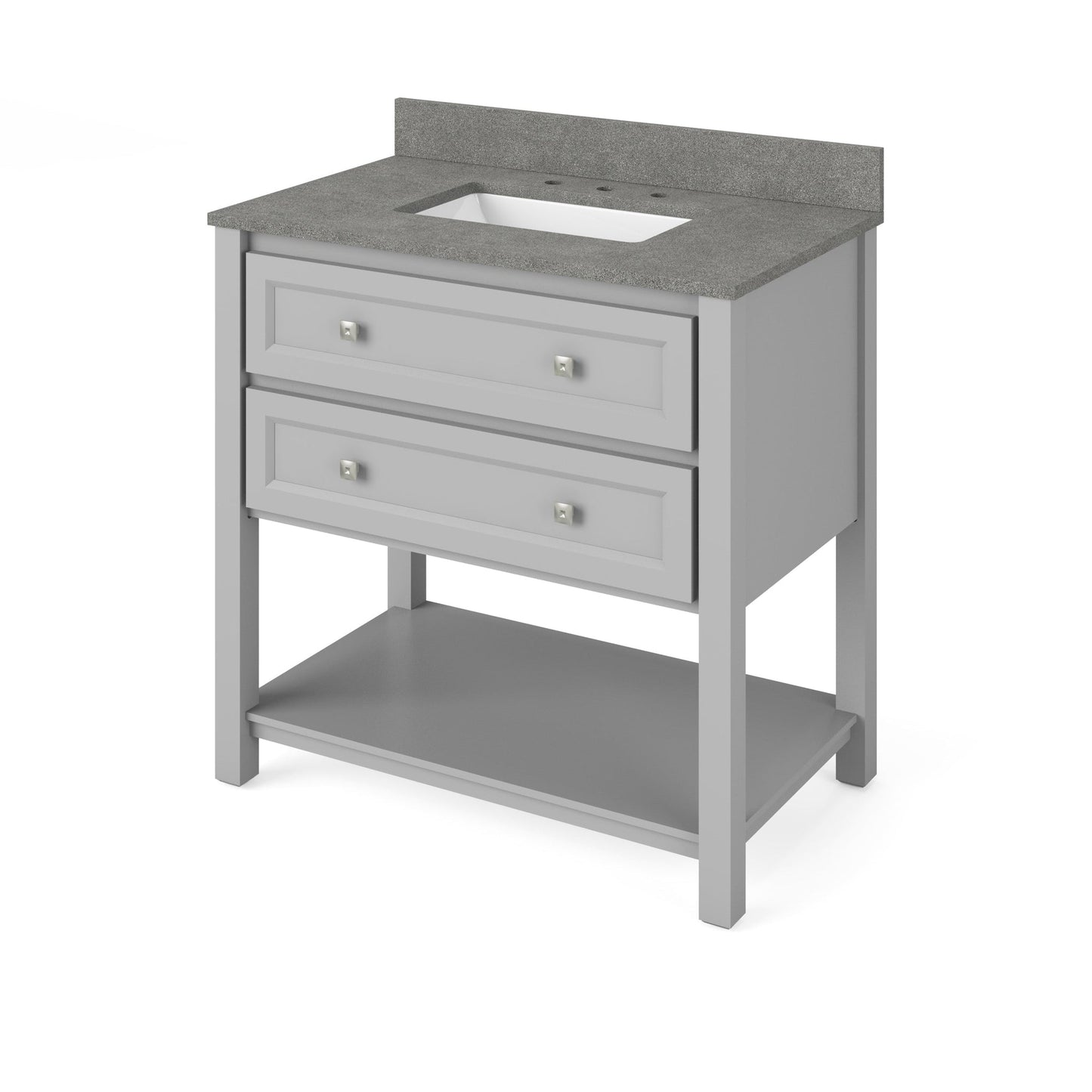 Hardware Resources Jeffrey Alexander Silver Label Adler 36" Gray Freestanding Vanity With Steel Gray Cultured Marble Vanity Top, Backsplash and Rectangle Undermount Sink