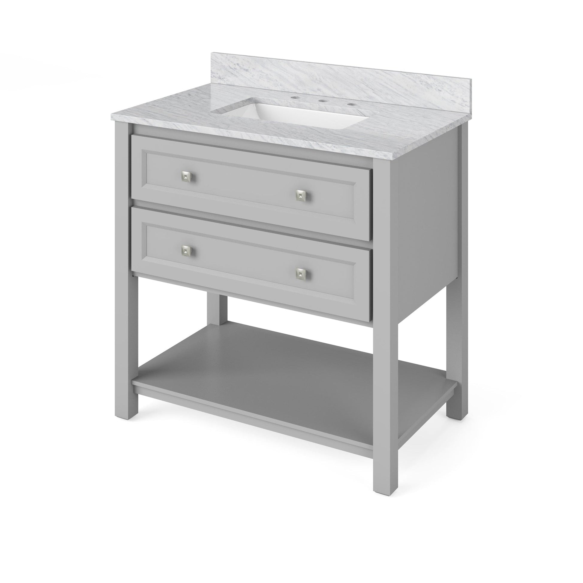 Hardware Resources Jeffrey Alexander Silver Label Adler 36" Gray Freestanding Vanity With White Carrara Marble Vanity Top, Backsplash and Rectangle Undermount Sink