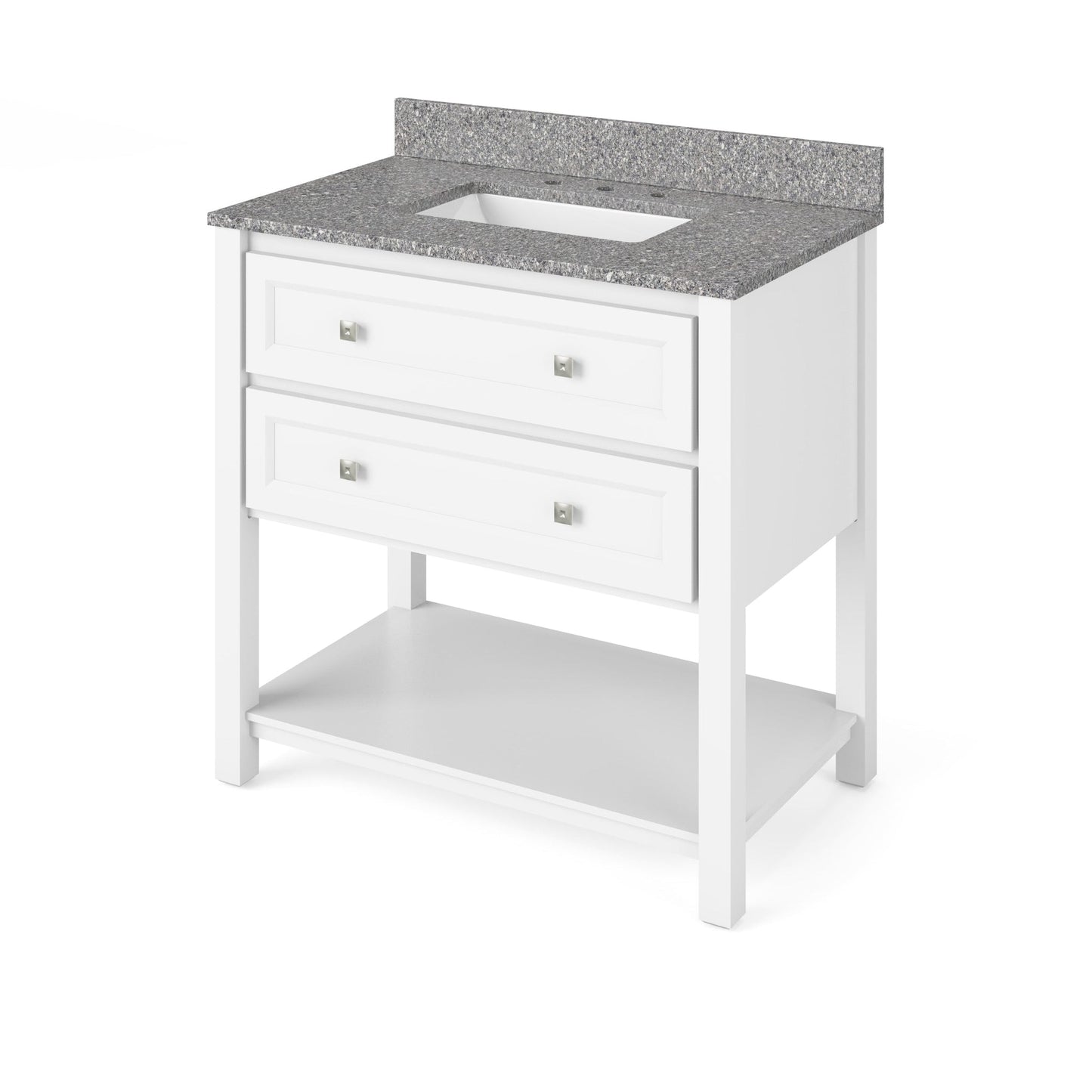 Hardware Resources Jeffrey Alexander Silver Label Adler 36" White Freestanding Vanity With Boulder Cultured Marble Vanity Top, Backsplash and Rectangle Undermount Sink