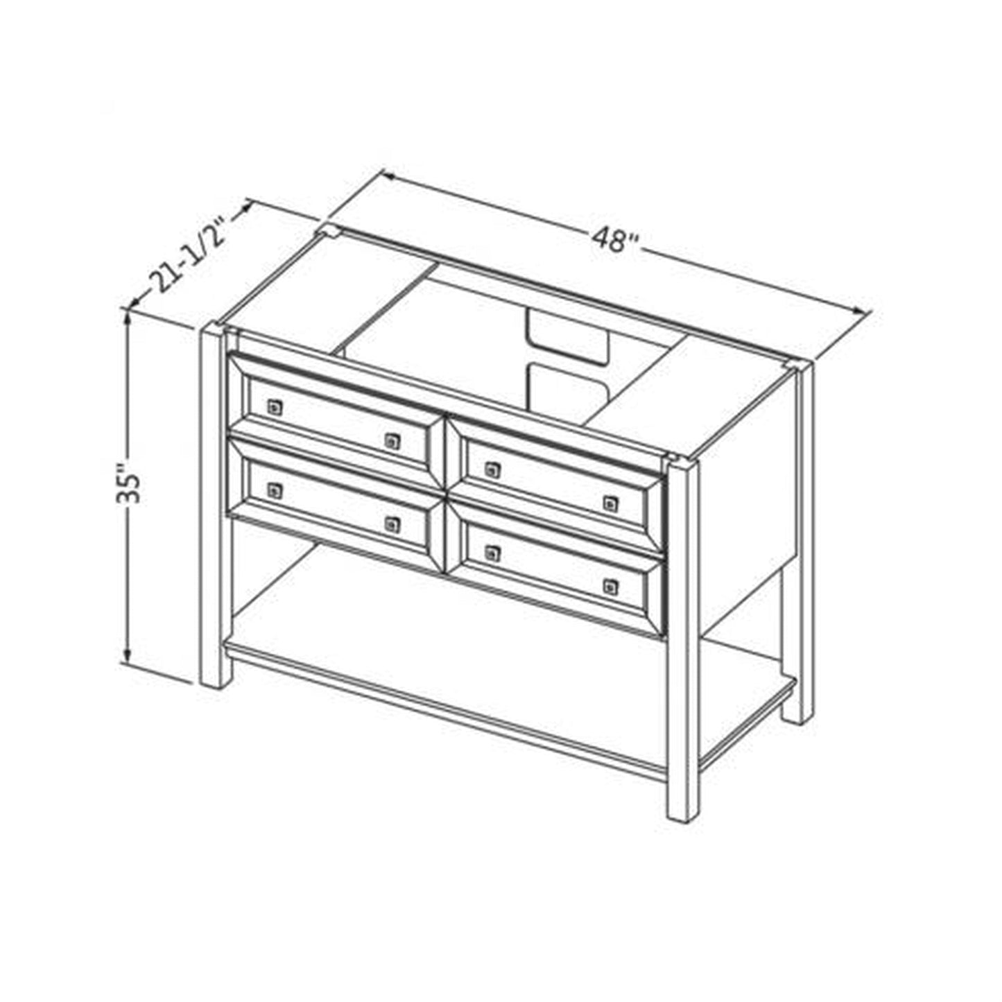 Hardware Resources Jeffrey Alexander Silver Label Adler 48" Black Freestanding Vanity With Black Granite Vanity Top, Backsplash and Rectangle Undermount Sink