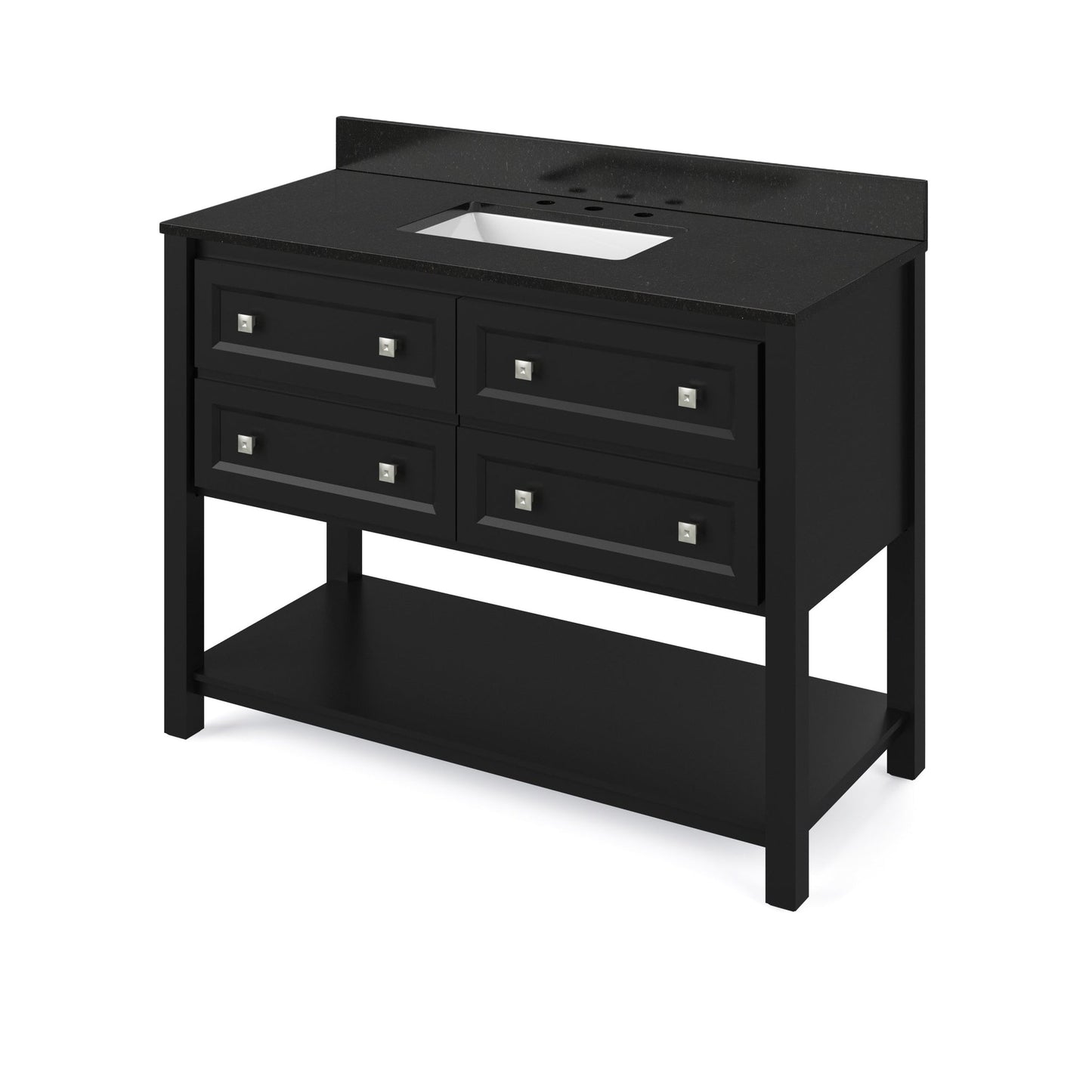 Hardware Resources Jeffrey Alexander Silver Label Adler 48" Black Freestanding Vanity With Black Granite Vanity Top, Backsplash and Rectangle Undermount Sink