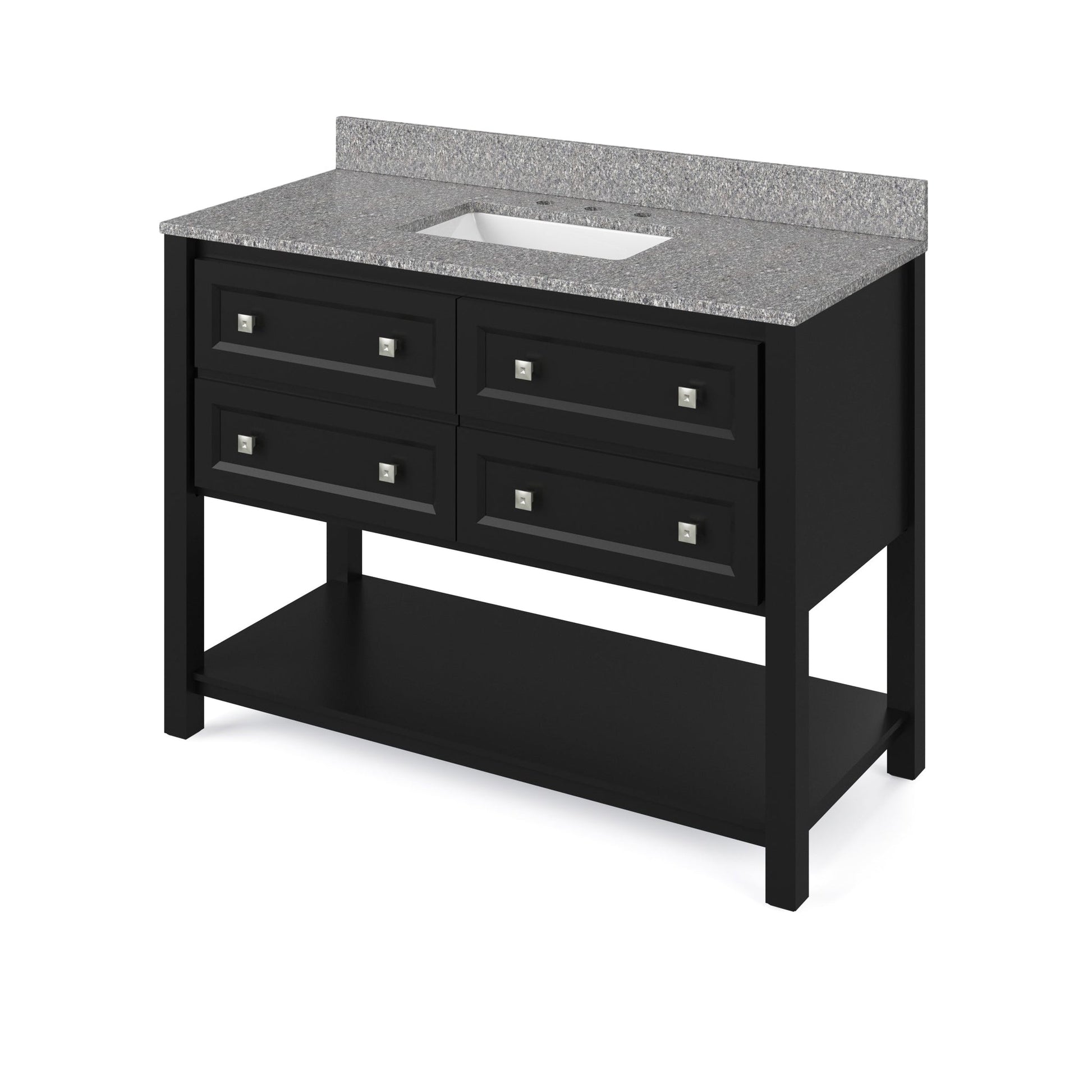 Hardware Resources Jeffrey Alexander Silver Label Adler 48" Black Freestanding Vanity With Boulder Cultured Marble Vanity Top, Backsplash and Rectangle Undermount Sink