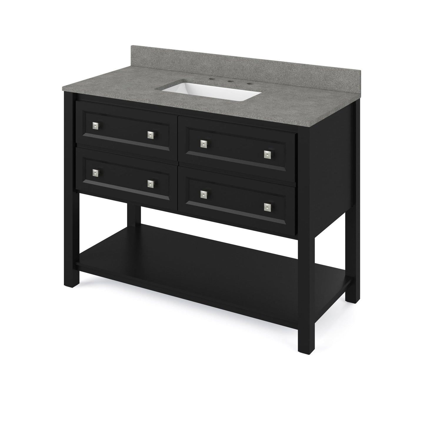 Hardware Resources Jeffrey Alexander Silver Label Adler 48" Black Freestanding Vanity With Steel Gray Cultured Marble Vanity Top, Backsplash and Rectangle Undermount Sink