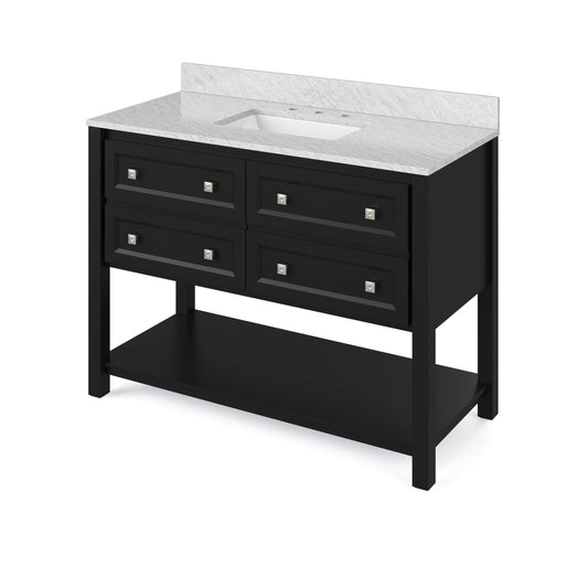 Hardware Resources Jeffrey Alexander Silver Label Adler 48" Black Freestanding Vanity With White Carrara Marble Vanity Top, Backsplash and Rectangle Undermount Sink