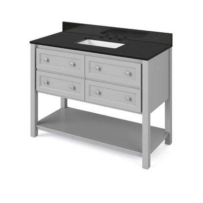 Hardware Resources Jeffrey Alexander Silver Label Adler 48" Gray Freestanding Vanity With Black Granite Vanity Top, Backsplash and Rectangle Undermount Sink