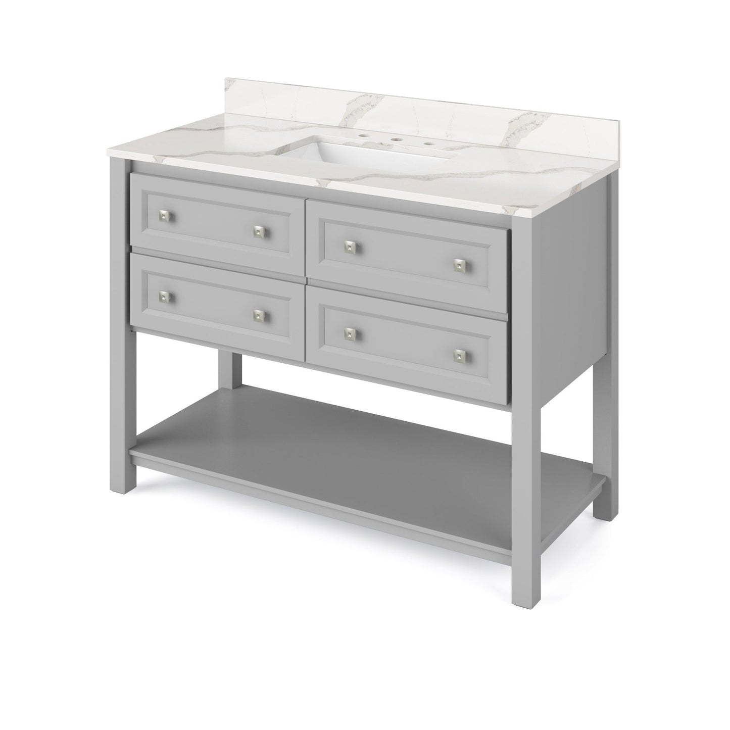 Hardware Resources Jeffrey Alexander Silver Label Adler 48" Gray Freestanding Vanity With Calacatta Vienna Quartz Vanity Top, Backsplash and Rectangle Undermount Sink