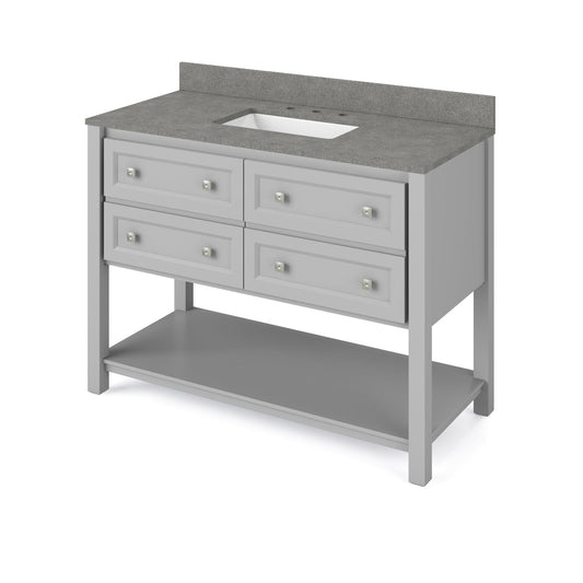 Hardware Resources Jeffrey Alexander Silver Label Adler 48" Gray Freestanding Vanity With Steel Gray Cultured Marble Vanity Top, Backsplash and Rectangle Undermount Sink