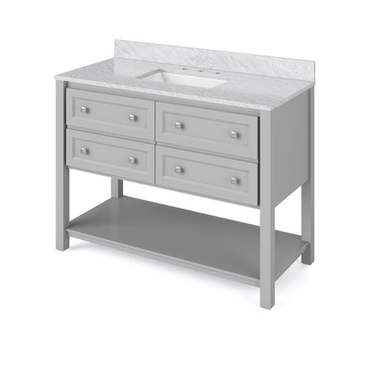 Hardware Resources Jeffrey Alexander Silver Label Adler 48" Gray Freestanding Vanity With White Carrara Marble Vanity Top, Backsplash and Rectangle Undermount Sink