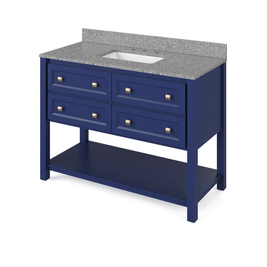 Hardware Resources Jeffrey Alexander Silver Label Adler 48" Hale Blue Freestanding Vanity With Boulder Cultured Marble Vanity Top, Backsplash and Rectangle Undermount Sink