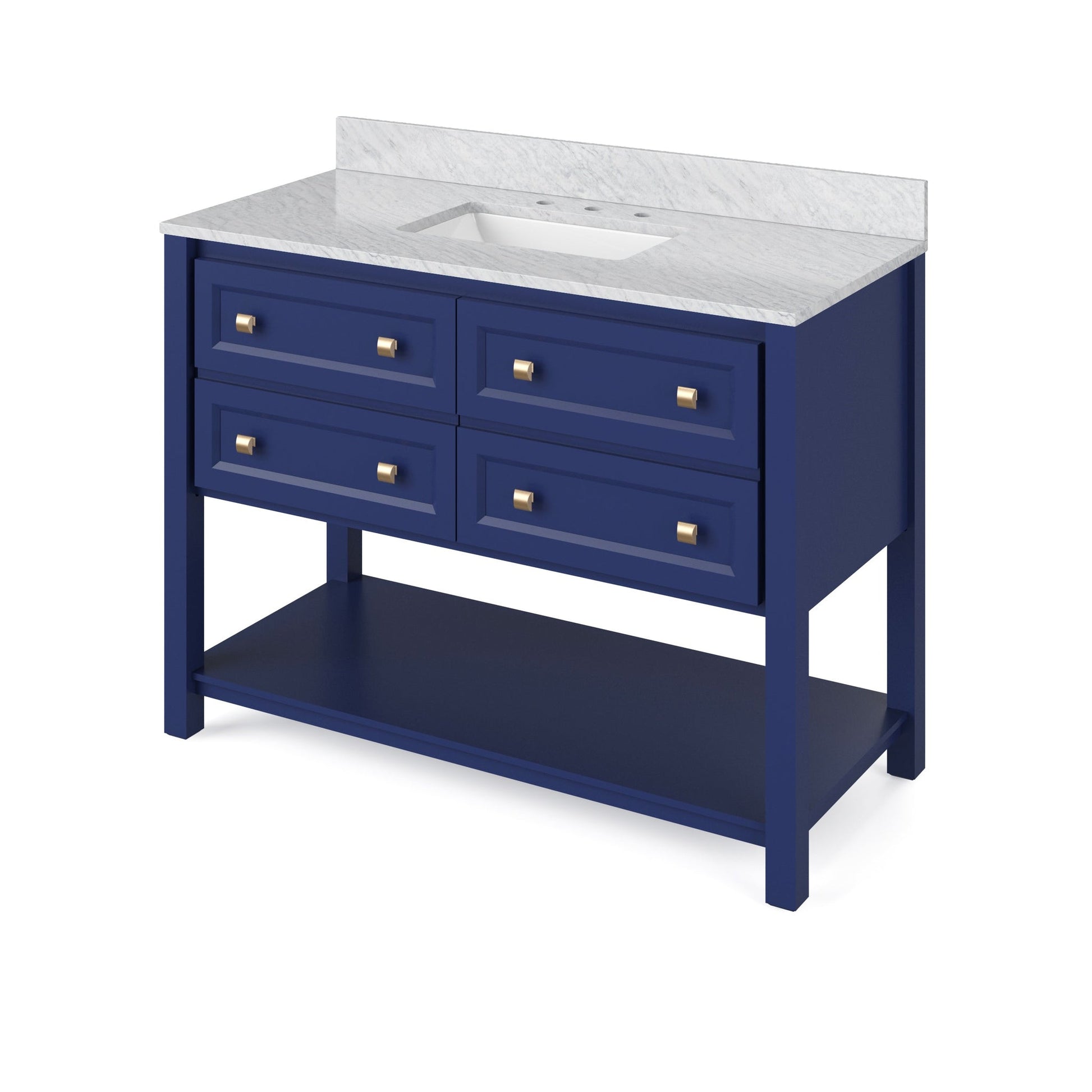 Hardware Resources Jeffrey Alexander Silver Label Adler 48" Hale Blue Freestanding Vanity With White Carrara Marble Vanity Top, Backsplash and Rectangle Undermount Sink