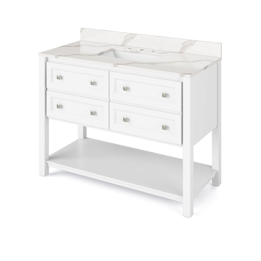 Hardware Resources Jeffrey Alexander Silver Label Adler 48" White Freestanding Vanity With Calacatta Vienna Quartz Vanity Top, Backsplash and Rectangle Undermount Sink