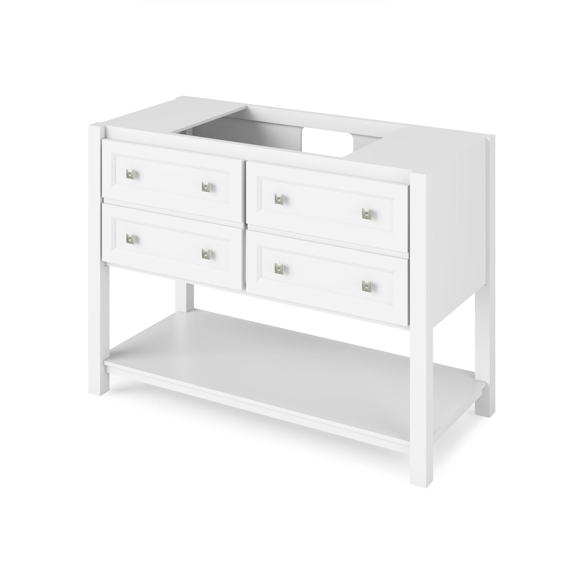 Hardware Resources Jeffrey Alexander Silver Label Adler 48" White Freestanding Vanity With White Carrara Marble Vanity Top, Backsplash and Rectangle Undermount Sink