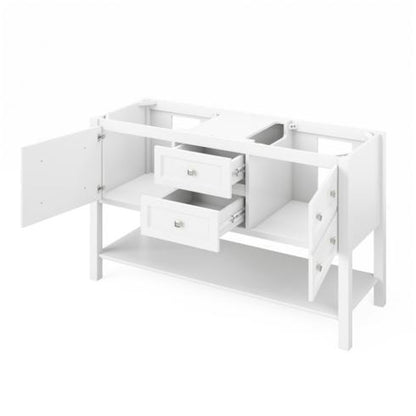 Hardware Resources Jeffrey Alexander Silver Label Adler 60" White Freestanding Vanity With Double Bowl, White Carrara Marble Vanity Top, Backsplash and Rectangle Undermount Sink