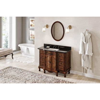 Hardware Resources Jeffrey Alexander Silver Label Clairemont 48" Nutmeg Freestanding Vanity With Clairemont-Only Black Granite Vanity Top, Backsplash and Rectangle Undermount Sink