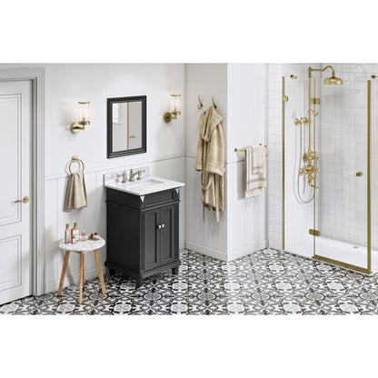 Hardware Resources Jeffrey Alexander Silver Label Douglas 24" Black Freestanding Vanity With White Carrara Marble Vanity Top, Backsplash and Rectangle Undermount Sink